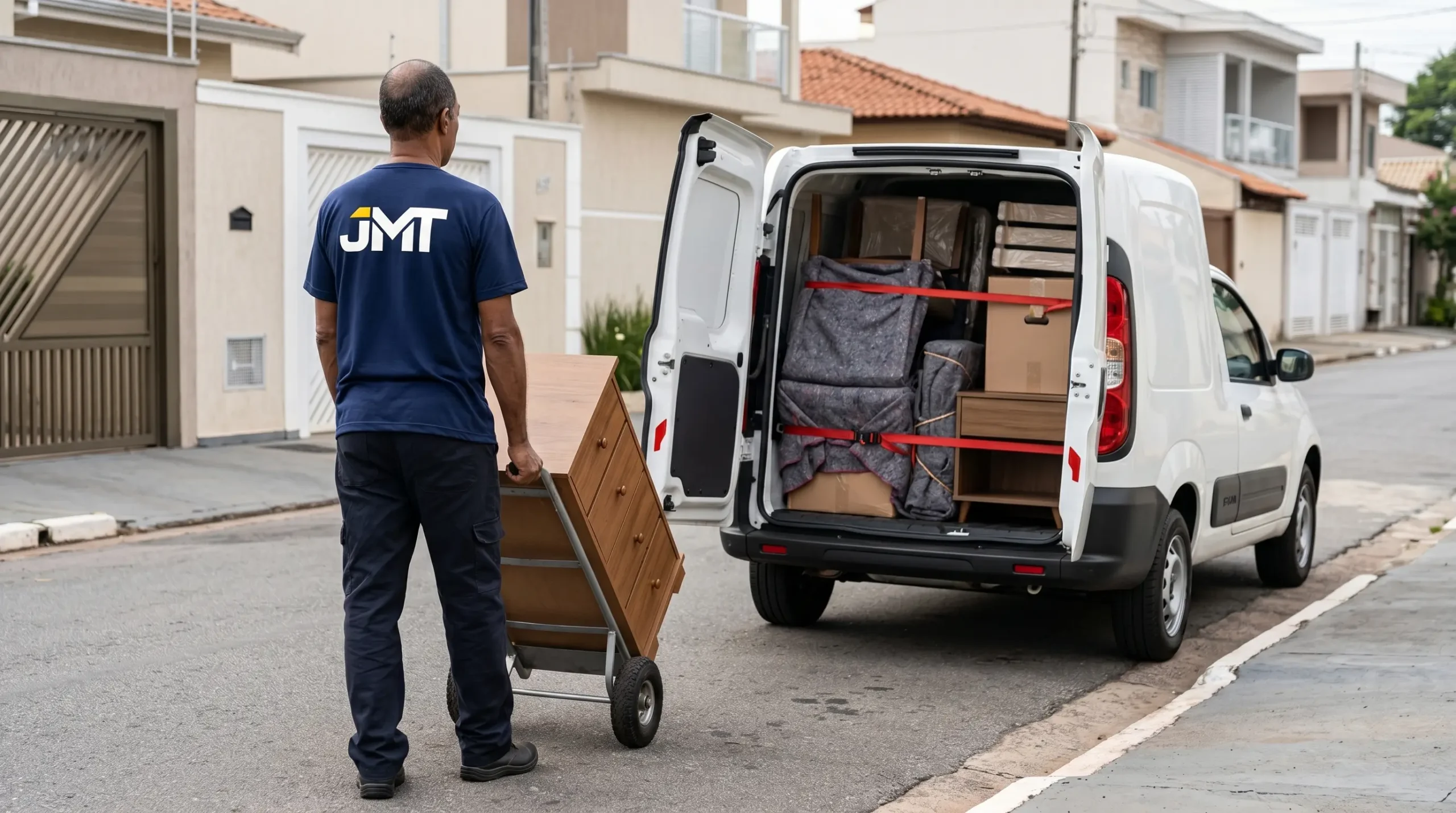 José Maria carregando móveis na Fiat Fiorino para um carreto em Mogi Guaçu