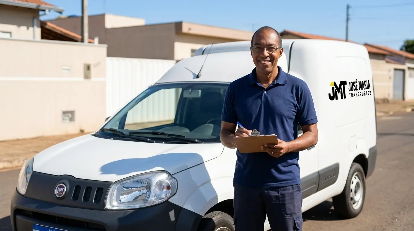 José Maria, da transportadora JMT, com a Fiat Fiorino atendendo em Mogi Mirim