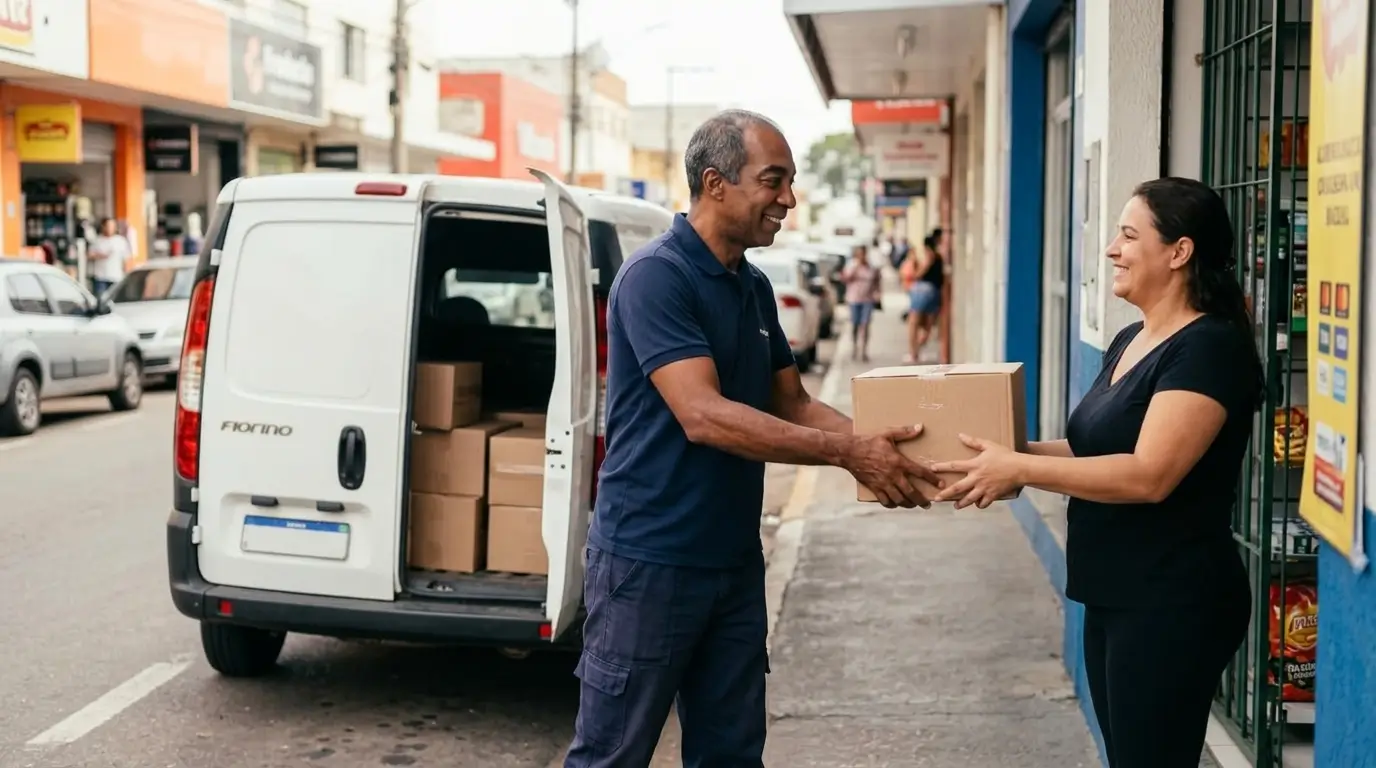 José Maria, da JMT, entregando cargas para uma empresa com a Fiat Fiorino em Mogi Guaçu