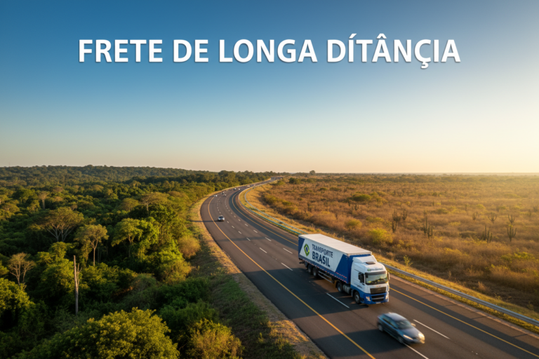 Caminhão baú percorrendo rodovia de longa distância entre São Paulo e o Nordeste do Brasil